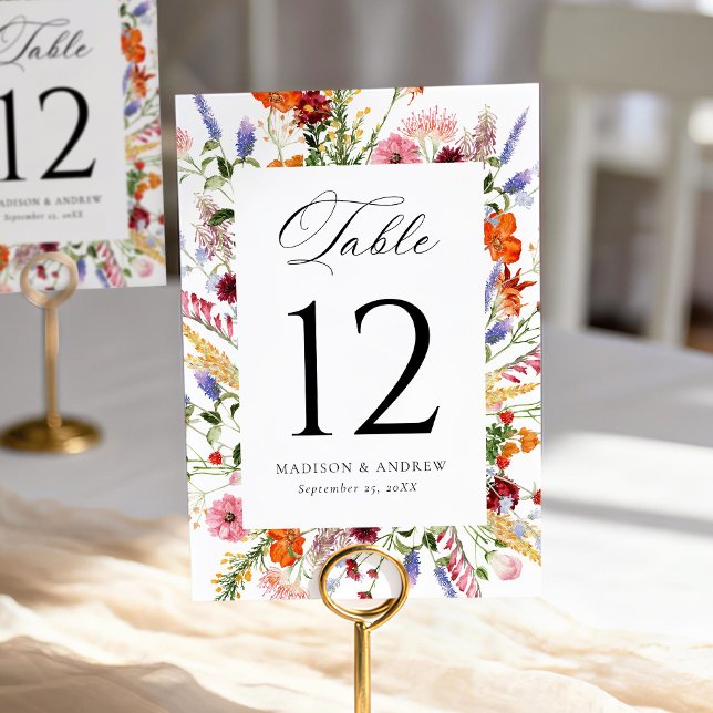 Colorful Watercolor Wildflower Wedding Bordsnummer (Skapare uppladdad)