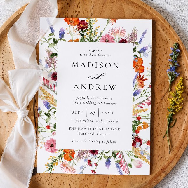 Colorful Watercolor Wildflower Wedding Inbjudningar (Skapare uppladdad)