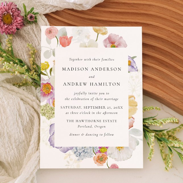 Colorful Watercolor Wildflower Wedding Invitation Inbjudningar (Skapare uppladdad)