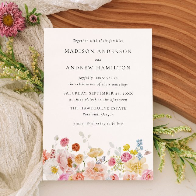 Colorful Watercolor Wildflower Wedding Invitation Inbjudningar (Skapare uppladdad)