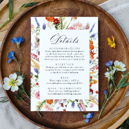 Colorful Watercolor Wildflowers Wedding Details Tilläggskort