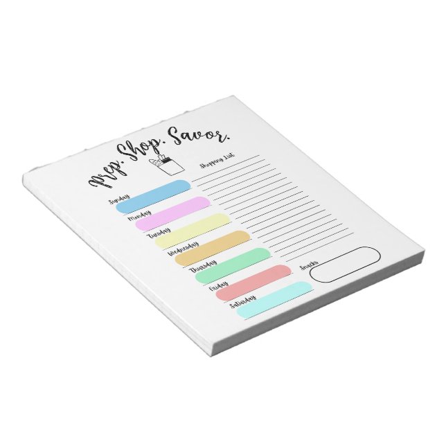 Colorful Weekly Meal Plan Notepad Anteckningsblock (Vinklad)