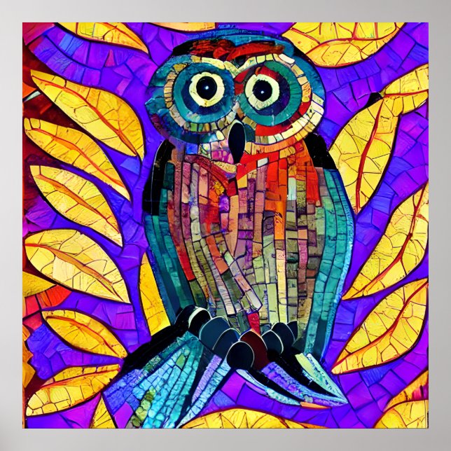 Colorful Whimsical Mosaic Uggla Art Poster (Framsidan)