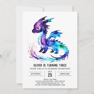 Colorful Whimsious Dragon Digital Boy Birthday Inbjudningar