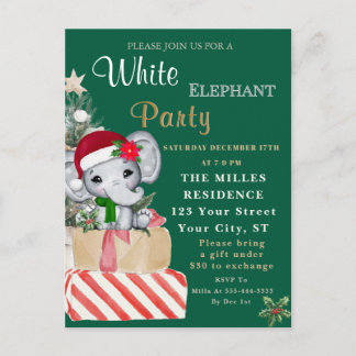 Colorful White Elephant Christmas Holiday Party  Helg Vykort