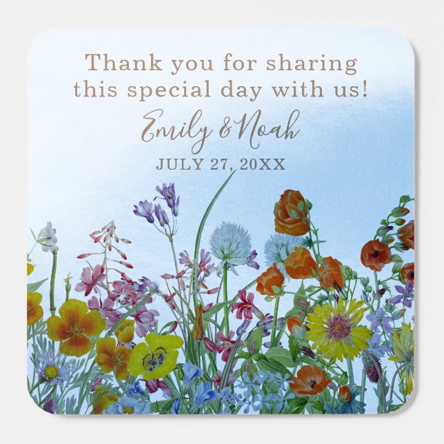 Colorful Wild Flowers Country Wedding Thank You Fyrkantigt Klistermärke (Enskild)