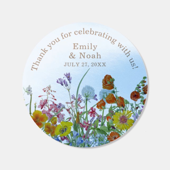 Colorful Wild Flowers Country Wedding Thank You Runt Klistermärke (Enskild)