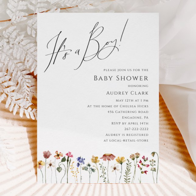 Colorful WildblomBaby Shower Det är en pojke Inbjudningar (Skapare uppladdad)