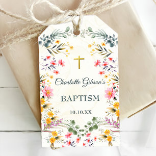 Colorful Wildblombaptism Presentetikett