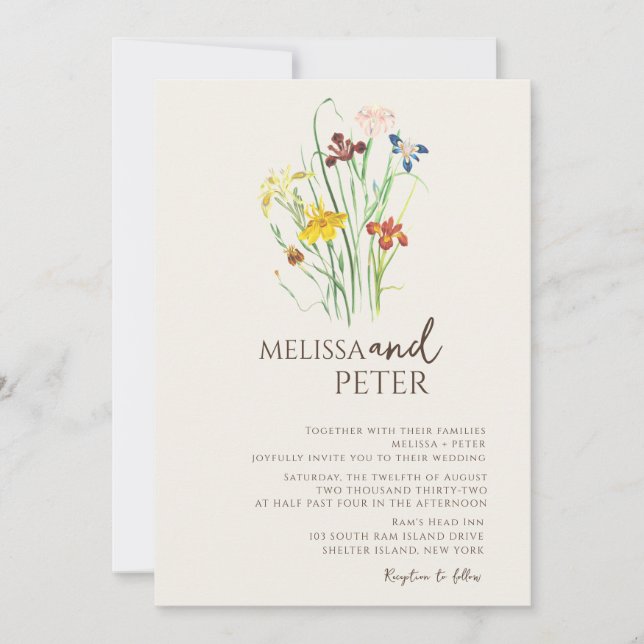 Colorful WildblomBeige Monogram Photo Bröllop Inbjudningar (Framsida)