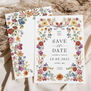 Colorful WildblomGarden Classy Bröllop Monogram Spara Datumet