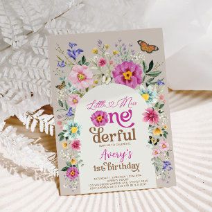 Colorful Wildblomma Birthday Miss ONEderful Party Inbjudningar