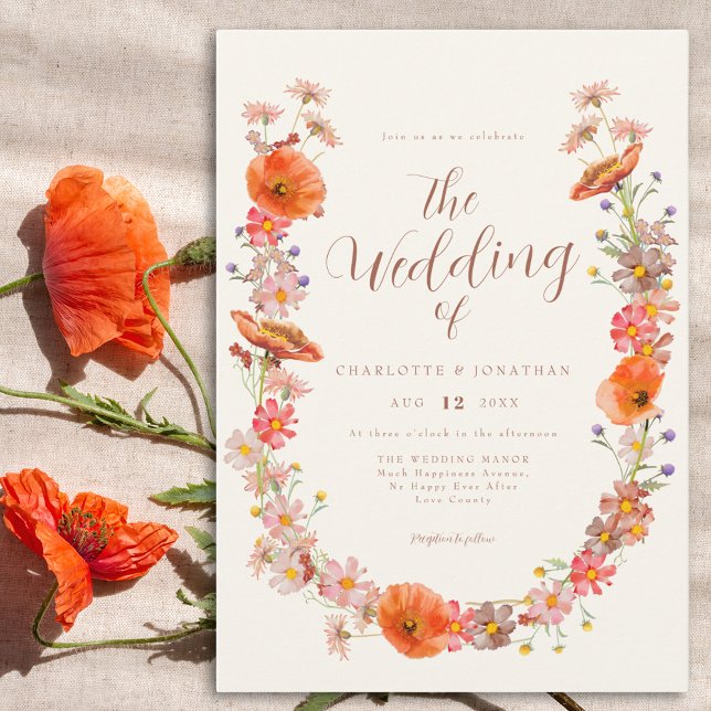 Colorful Wildblomma Bröllop Inbjudningar (Elegant wildflower watercolor floral wedding invitation)