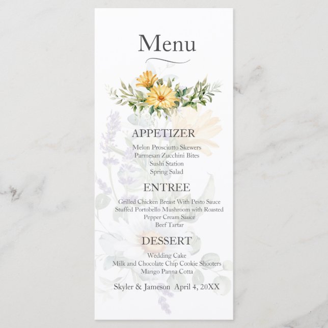 Colorful Wildblomma Bröllop Menu Meny (Framsida)