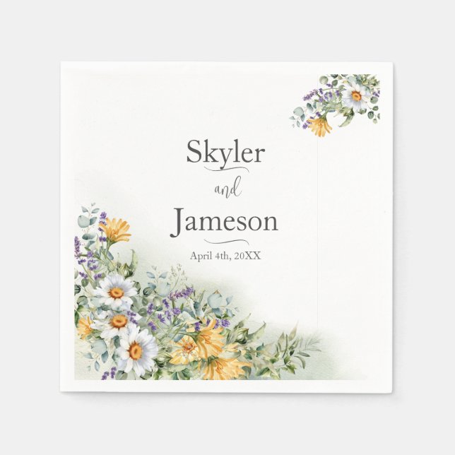 Colorful Wildblomma Bröllop Pappersservett (Framsidan)