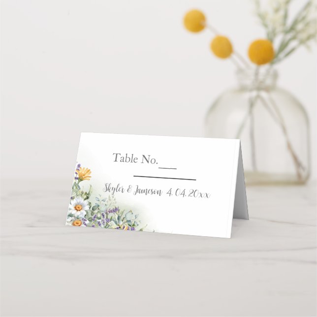 Colorful Wildblomma Bröllop Placeringskort (Framsida)
