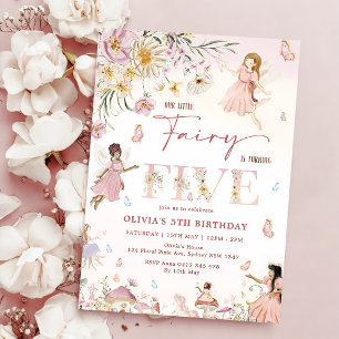Colorful Wildblomma Fairy Princess 5th Birthday Inbjudningar