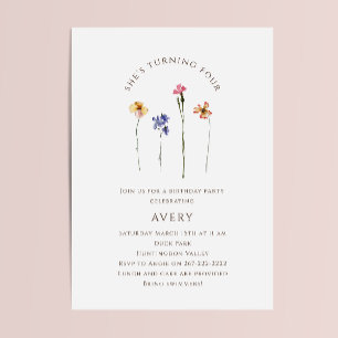 Colorful Wildblomma Fjärde Födelsedagsfesten Inbjudningar