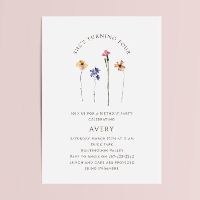 Colorful Wildblomma Fjärde Födelsedagsfesten Inbjudningar (Skapare uppladdad)