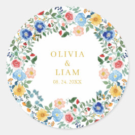 Colorful Wildblomma Guld Garden Wedding Runt Klistermärke