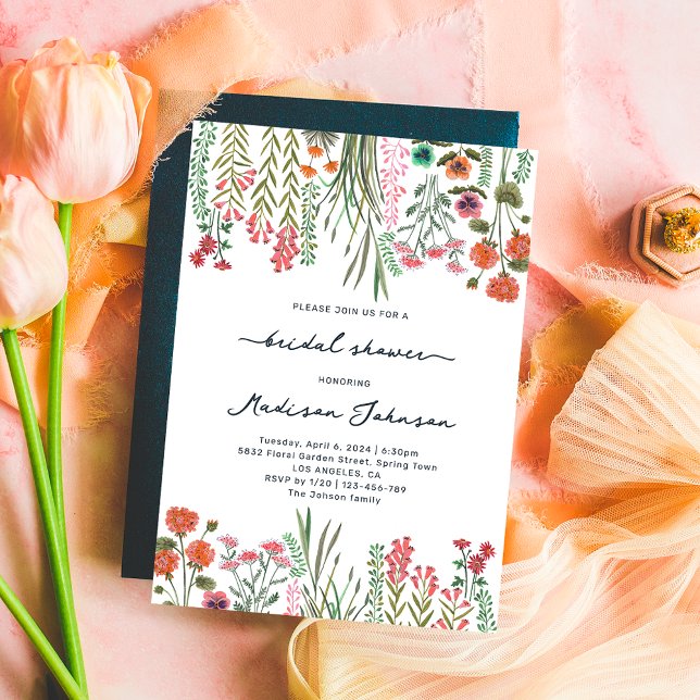 Colorful Wildblomma Inbjudningskort för möhippan (Colorful Wildflower Bridal Shower Invitation)
