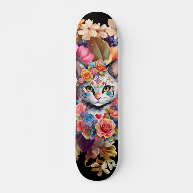 Colorful Wildblomma & Kitten Mönster Skateboard (Framsida)