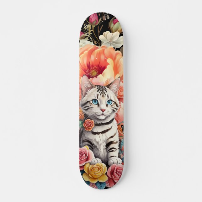 Colorful Wildblomma & Kitten Mönster Skateboard (Framsida)
