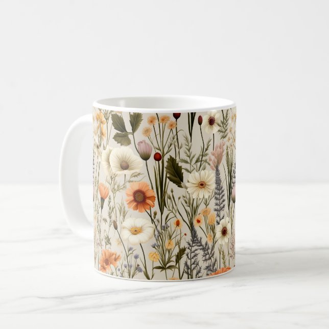 Colorful Wildblomma Mönster Kaffemugg (Framsida vänster)
