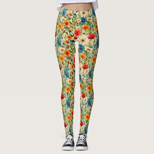 Colorful Wildblomma Mönster Leggings (Framsida)