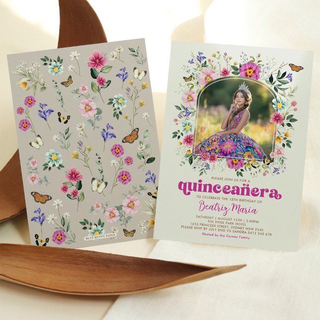 Colorful Wildblomma Quinceañera 15:e födelsedagen Inbjudningar (Skapare uppladdad)