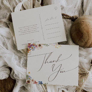 Colorful WildblommBeige Garden Wedding Tack Vykort