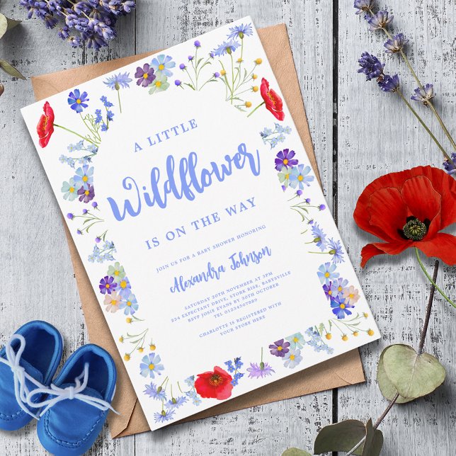 Colorful WildblommBoy Baby Shower Inbjudningar (A little wildflower boy baby shower invitation with watercolor spring summer florals)