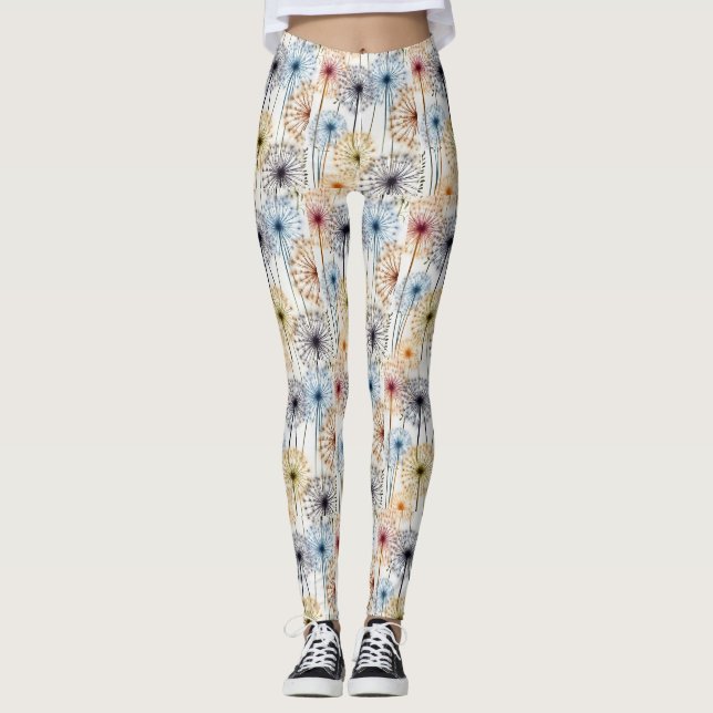 Colorful WildblommDandelion Mönster Leggings (Framsida)