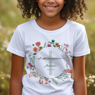 Colorful Wildblomme First Heliga Communion T Shirt