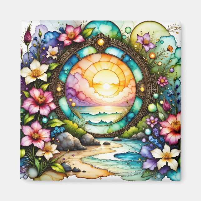Colorful Wildblomme Ocean Portal Magnet (Framsidan)