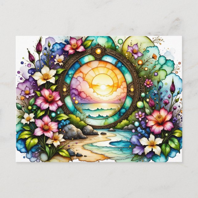 Colorful Wildblomme Ocean Portal Vykort (Framsida)