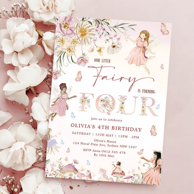 Colorful WildblommFairy Princess 4e födelsedagen | Inbjudningar (Skapare uppladdad)