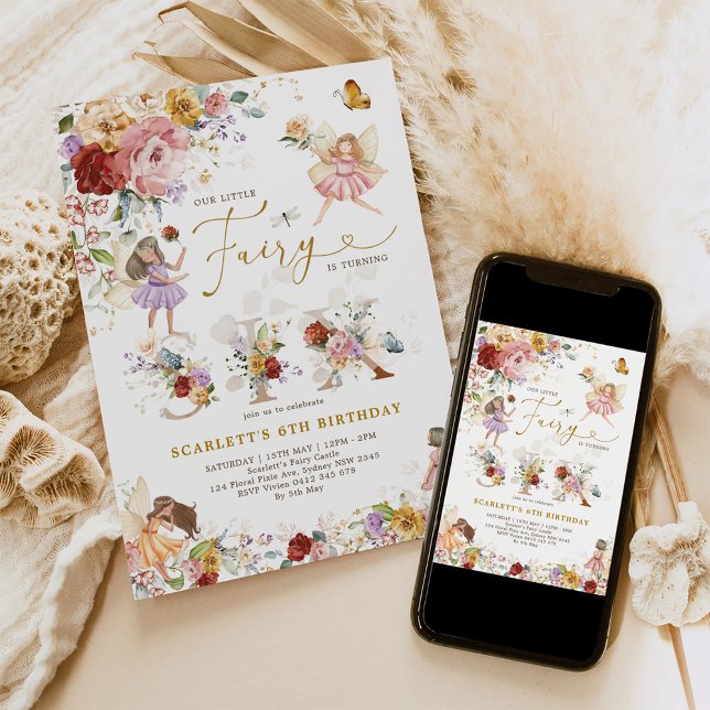 Colorful WildblommFairy Princess 6e Birthday Inbjudningar (Skapare uppladdad)