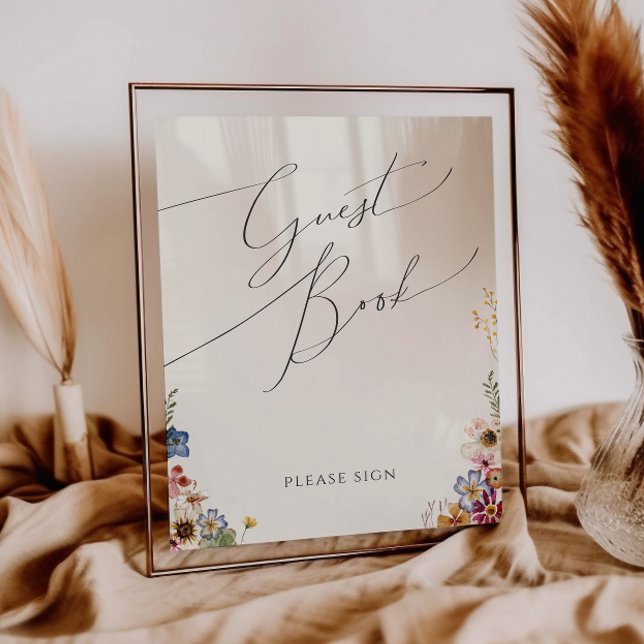 Colorful WildblommGarden | Beige Guest Bok Sign Poster (Skapare uppladdad)