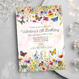 Colorful Wildblommor Butterflies Girl's Birthday Inbjudningar