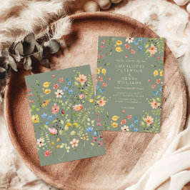 Colorful WildblommSage & Gult Garden Wedding Inbjudningar