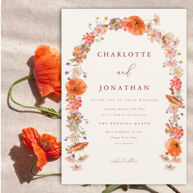 Colorful Wildbloms Fall Wedding Inbjudningar (Boho Wildflower arch wedding invitation )
