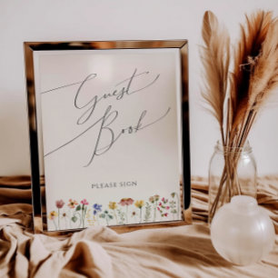 Colorful Wildblomskugga Beige Guest Bok Sign Poster