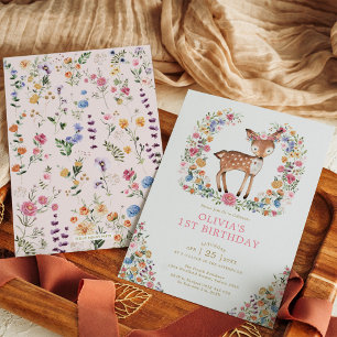 Colorful WildblomWoodland Hjort Girl Birthday Inbjudningar