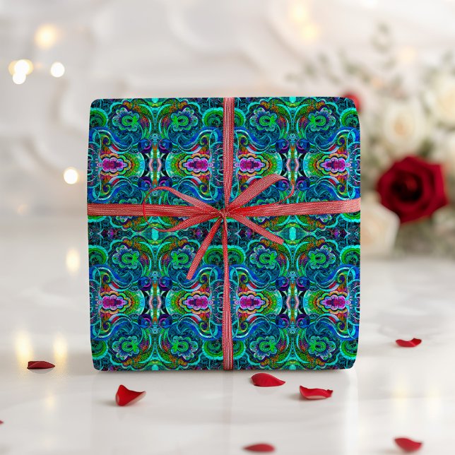 Colorful Wilde Kaleidoscope Psychedelic Patter Presentpapper (Skapare uppladdad)