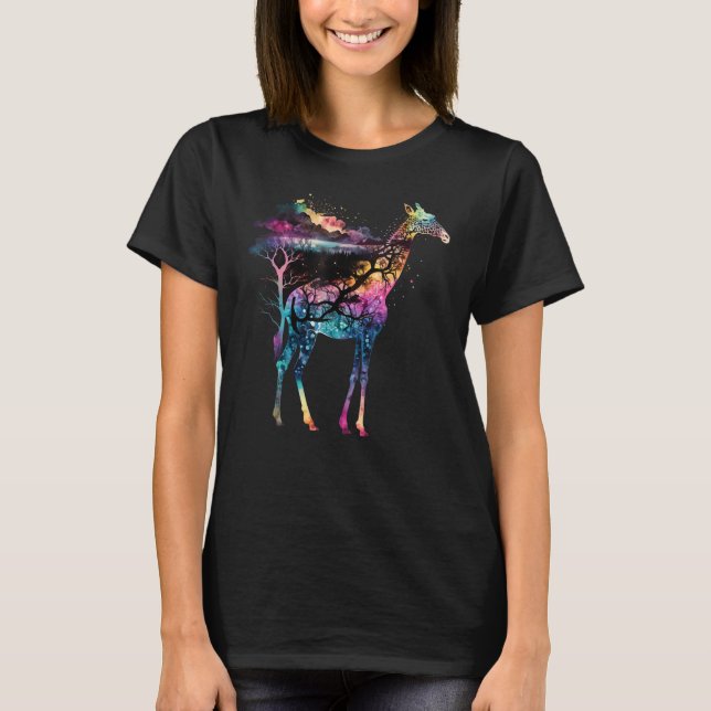 Colorful Wilderness Nature Giraffe Reflection T Shirt (Framsida)