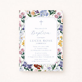 Colorful Wildflower Baptism Invitation for Girl Inbjudningar