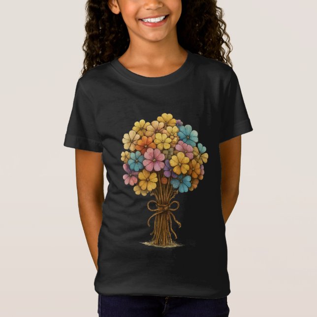 Colorful Wildflower Bouquet Whimsical Art T Shirt (Framsida)