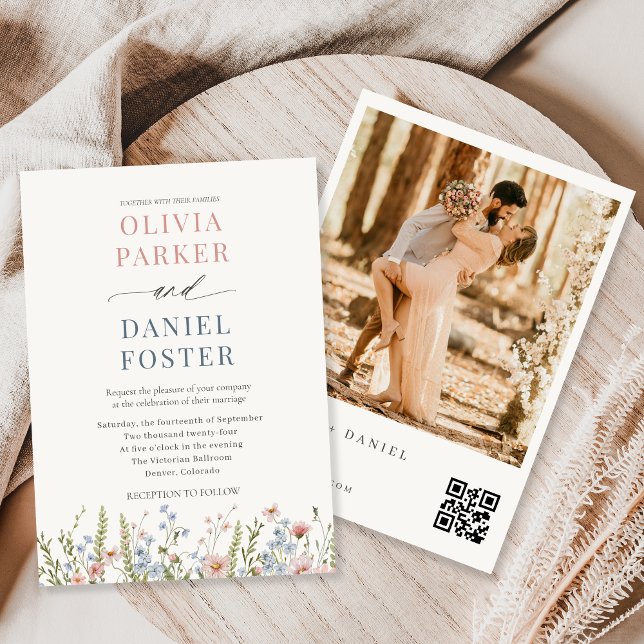 Colorful Wildflower QR Code Photo Wedding Inbjudningar (Skapare uppladdad)