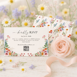 Colorful Wildflower QR Code Wedding OSA Kort